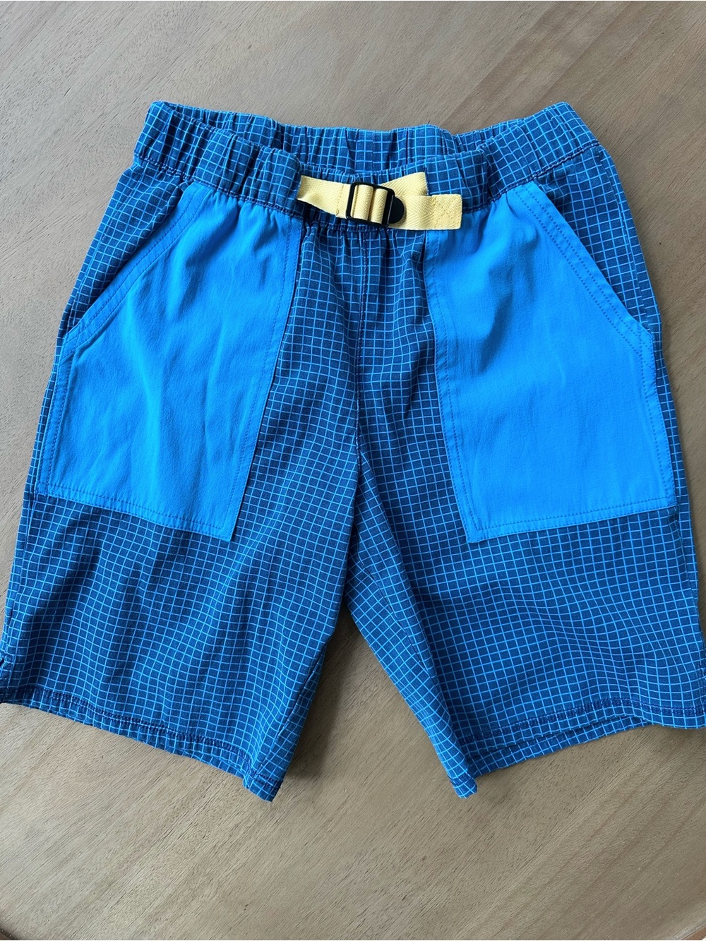 Hanna Andersson Boys Blue Grid Pull-On Utility Shorts, Size 12 / 150 cm